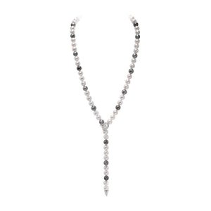 Cultured, Golden South Sea, Tahitian and diamond lariat necklace
