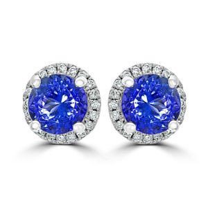 All round cut tanzanite and diamond cluster stud earrings