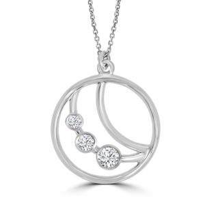 White Gold Open Circle Pendant with Three Diamonds