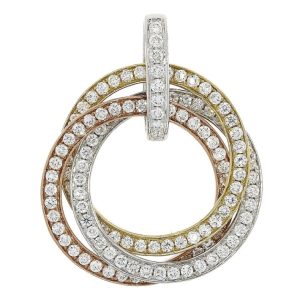 Yellow, white and rose gold "interlocking" diamond circle pendant