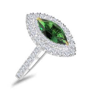 Marquise cut tsavorite and diamond cluster ring