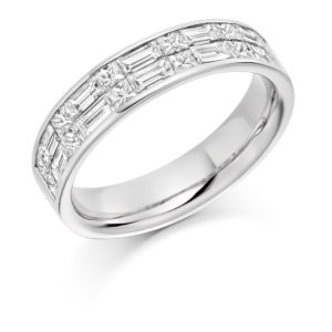 Baguette cut and princess cut diamond half eternity ring 1.25ct