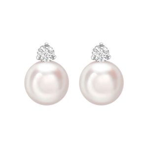 South sea pearls and round brilliant cut diamond drop stud earrings