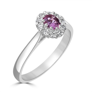 Oval cut pink sapphire and diamond cluster ring