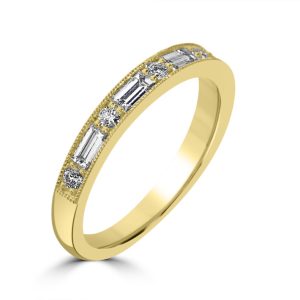 Baguette cut and round brilliant cut diamond half eternity ring 0.63ct