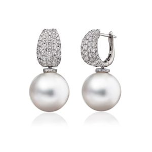 Pearl and diamond hoop earrings