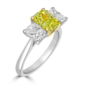 Yellow and white diamond three stone ring 3.93ct