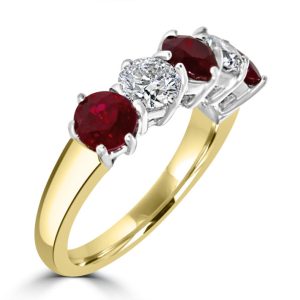 Five stone all round brilliant cut ruby and diamond ring