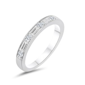 Baguette cut and round brilliant cut diamond half eternity ring 0.57ct