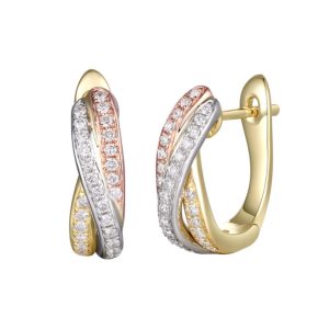 Three coloured gold diamond hoop earrings