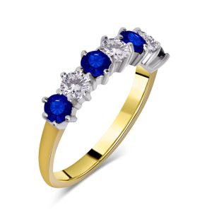Seven stone all round cut sapphire and diamond ring