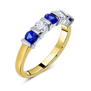 Five stone all round cut sapphire and diamond ring