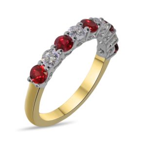 Round cut ruby and diamond half eternity ring