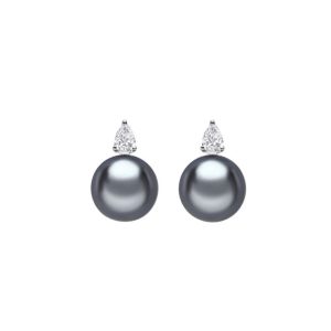 Tahitian pearl and pear shaped diamond drop stud earrings