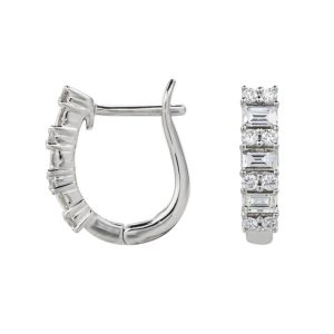 Baguette and round diamond hoop earrings 0.58ct