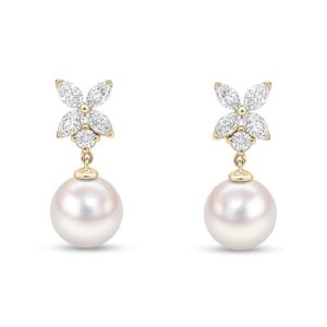 Pearl and diamond drop earrings