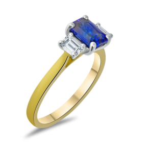 Sapphire and diamond three stone ring