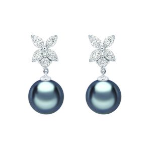Tahitian pearl and diamond drop earrings