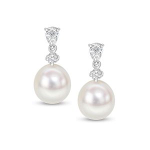 Pearl and diamond drop earrings