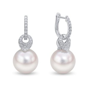 Diamond hoop and pearl drop earrings