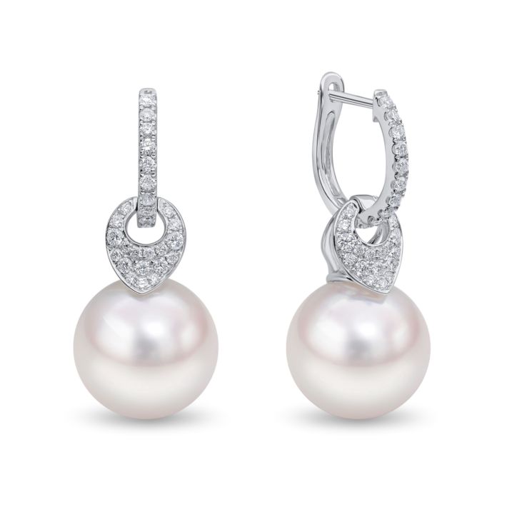 Diamond hoop and pearl drop earrings