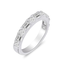 Emerald cut and round brilliant cut diamond half eternity ring 1.50ct