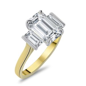 Three stone emerald cut with baguette diamond ring 3.51ct