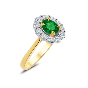Emerald and diamond cluster ring