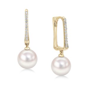 Diamond hoop with pearl drop earrings