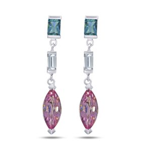 Pink sapphire, Aquamarine and Diamond drop earrings