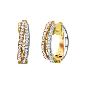 Three colour gold diamond hoop earrings