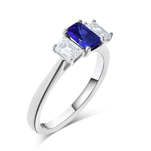 Sapphire and diamond three stone ring