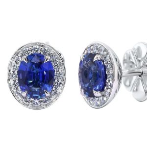 Oval sapphire and diamond stud earrings