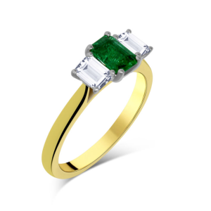 Emerald and diamond three stone ring