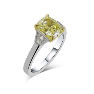 Cushion cut yellow diamond with trapezoid sides