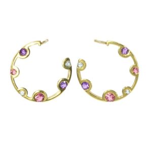 Yellow Gold and Coloured Stone Circle Earrings