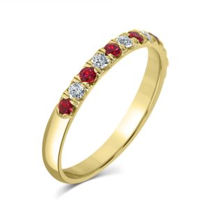 Round cut ruby and diamond half eternity ring