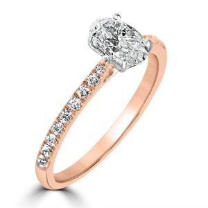 Single stone oval cut diamond ring with diamond shoulders