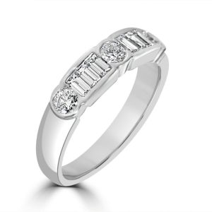 Baguette cut and round brilliant cut diamond half eternity ring 0.62ct