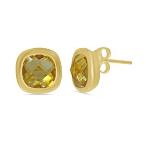 Cushion cut citrine stud earrings