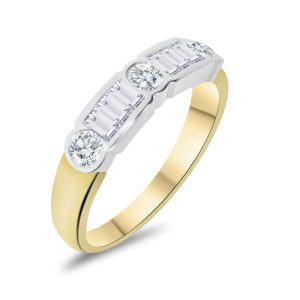 Baguette cut and round brilliant cut diamond half eternity ring 0.65ct