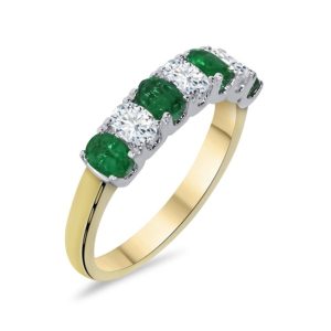 Seven stone all oval emerald and diamond ring