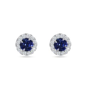 All round cut sapphire and diamond cluster stud earrings