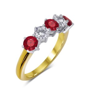 Five stone all round cut ruby and diamond ring