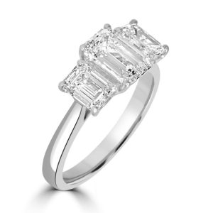 Three stone emerald cut diamond ring 2.60ct