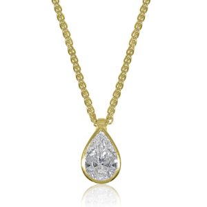 Yellow gold pear shaped diamond pendant 0.70ct