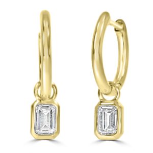 Gold hoop and "detachable" emerald cut diamond drop earrings 0.51ct